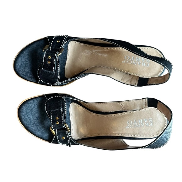 Franco Sarto Buckle Leather Black Heel Sandals 10M - Picture 4 of 10